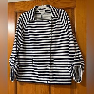 Liz Claiborne Navy & White Striped Snap-Front Jacket Size Large